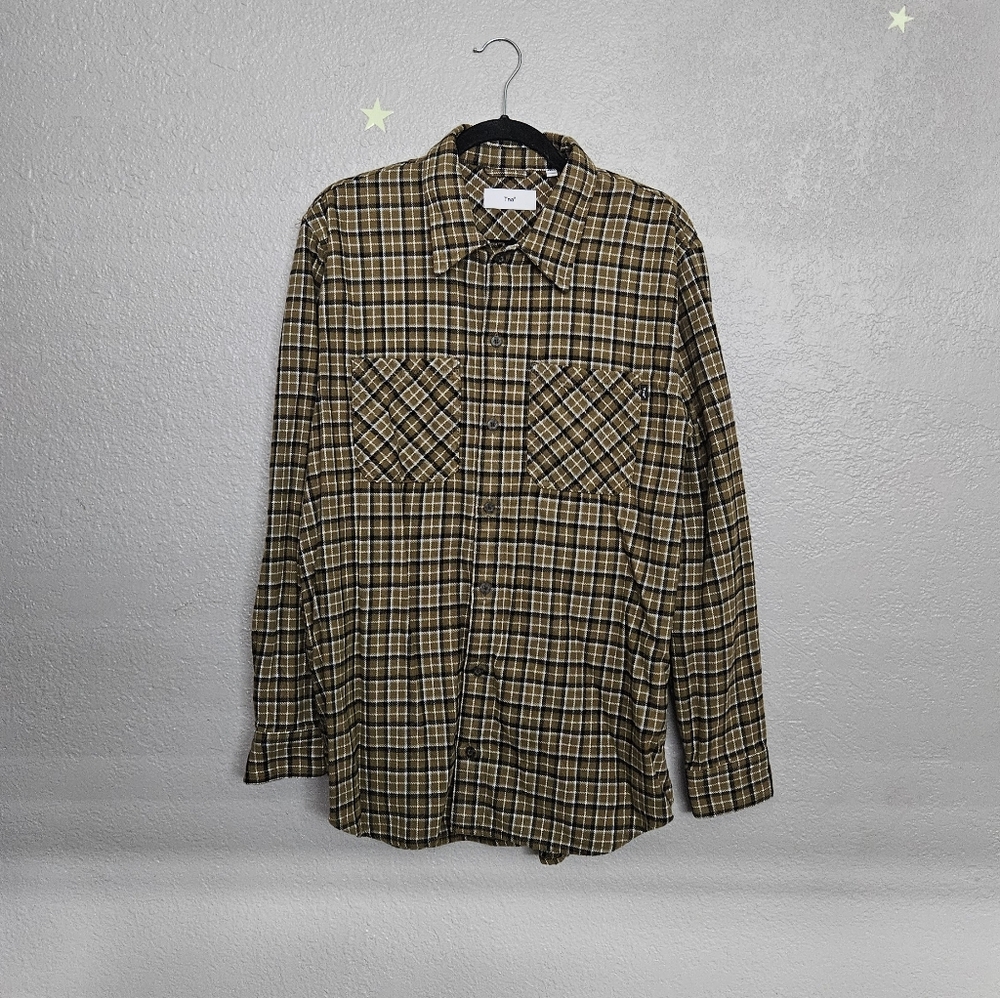 TNA/Aritzia Oversized Plaid Flannwl In Olive